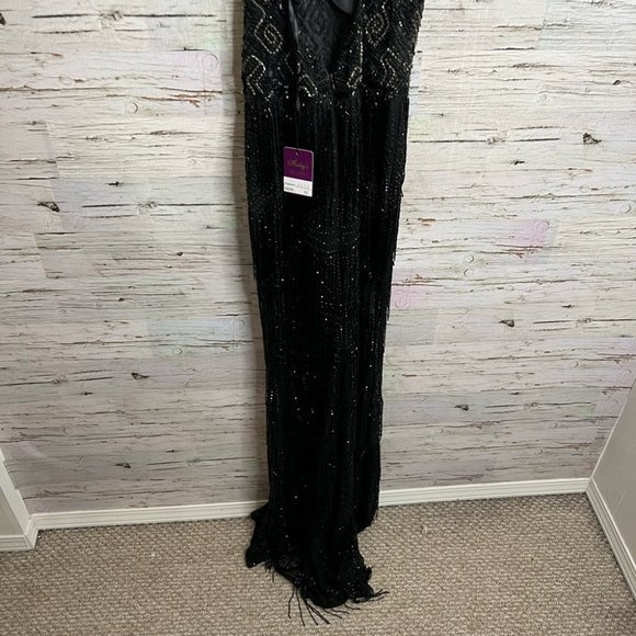 Fully beaded Evening gown black fringe NWT bridal size 12 - Picture 8 of 10